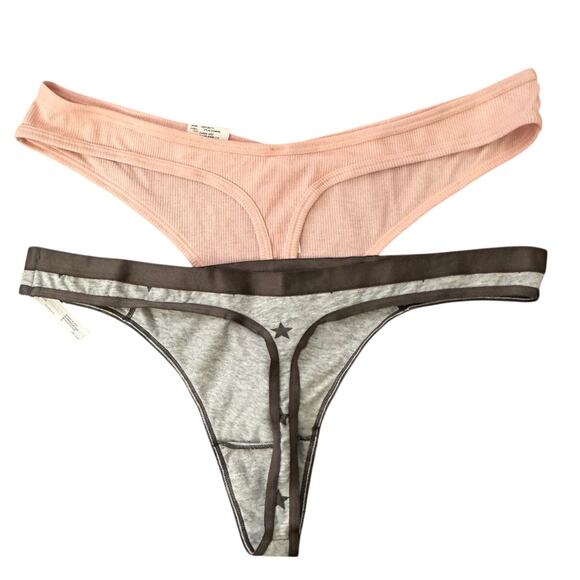 NWT JENNI MACY’S Gray Pink Ribbed Star Print Thong Panty Size XXXL Lot Of 2 - Picture 4 of 6